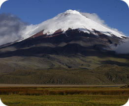 Snow-capped volcano in Ecuador